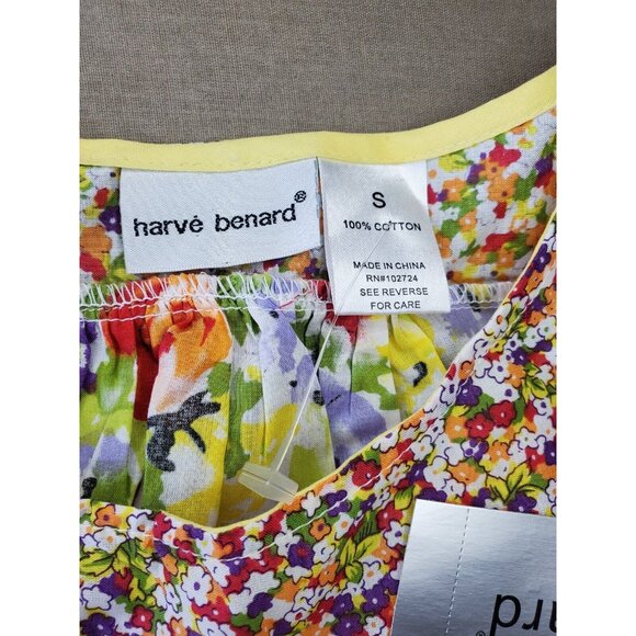 Harve Benard Small Cotton Floral Flare Hem Multicolored Elegant Top - Picture 8 of 10